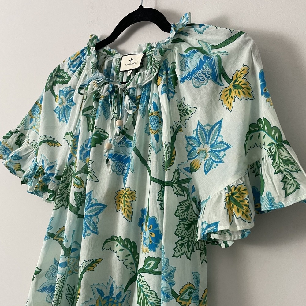 Tuckernuck Cassis Puff Sleeve Floral Blouse Size S Cotton Ruffles Boho Preppy - Picture 6 of 12